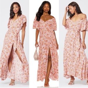 L*Space Panama Wrap Maxi Dress Orange Floral Long Flowy Beach Blogger Medium